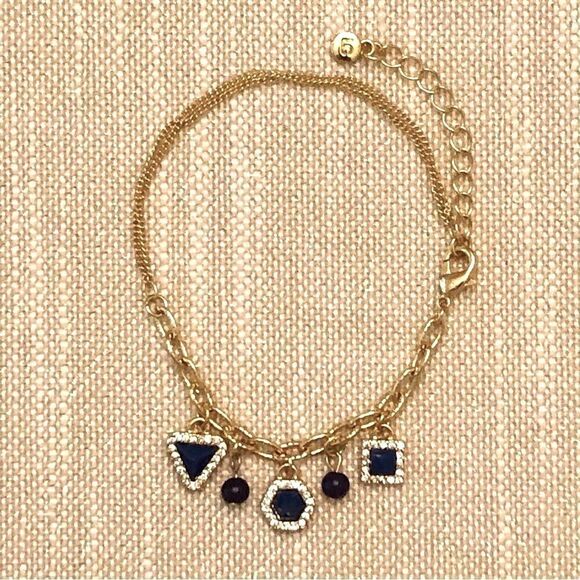 Liz Claiborne | Blue and Crystal Charm Bracelet | 7.5” Adjustable - Picture 1 of 3